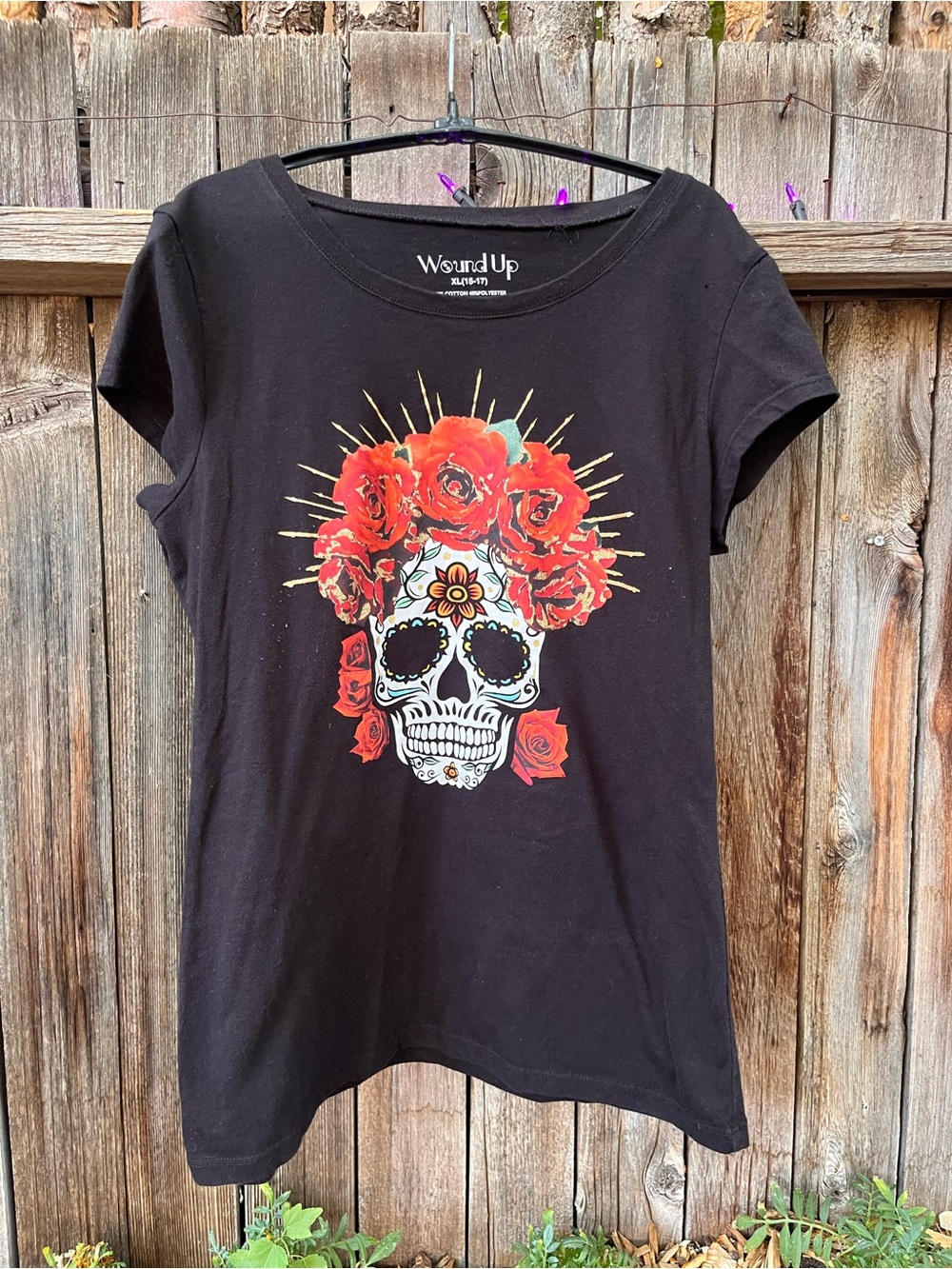 Dia de Los Muertos Black Floral Skull Graphic Tee